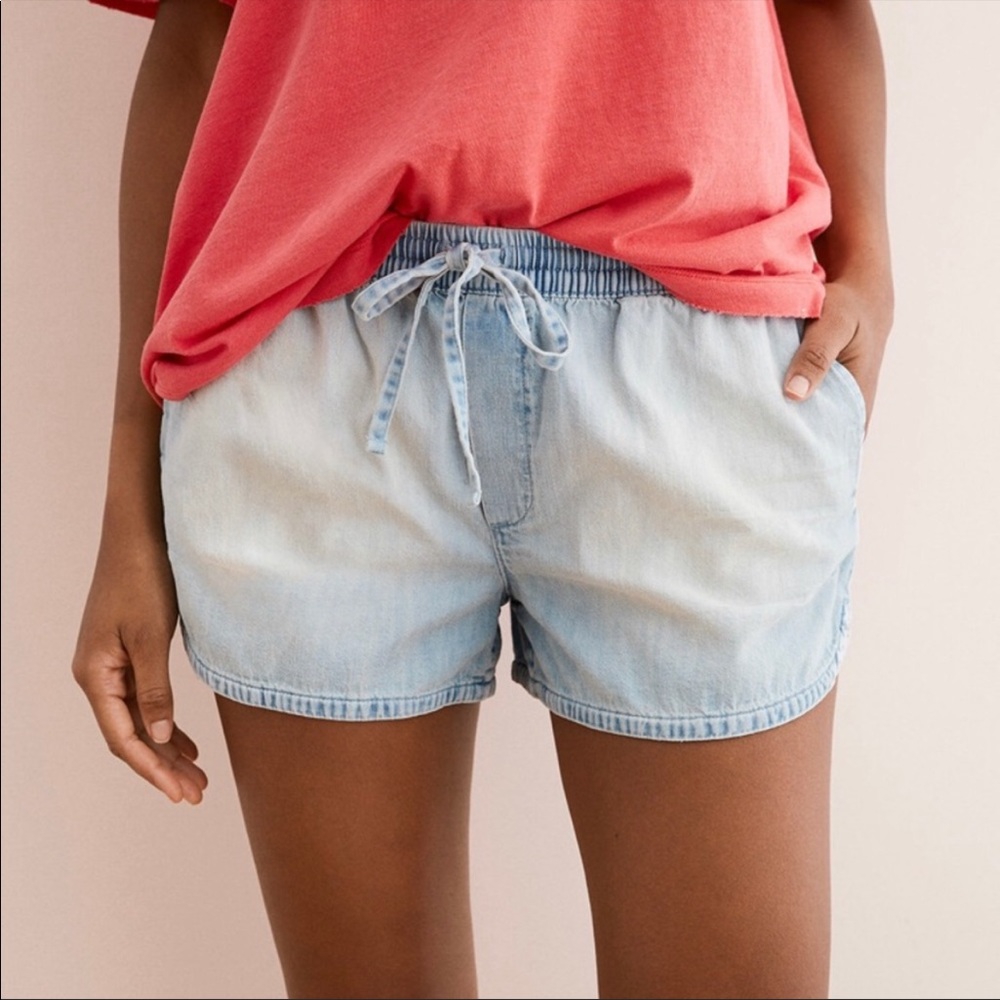 Aerie Chambray Sunwashed Shorts Denim Blue